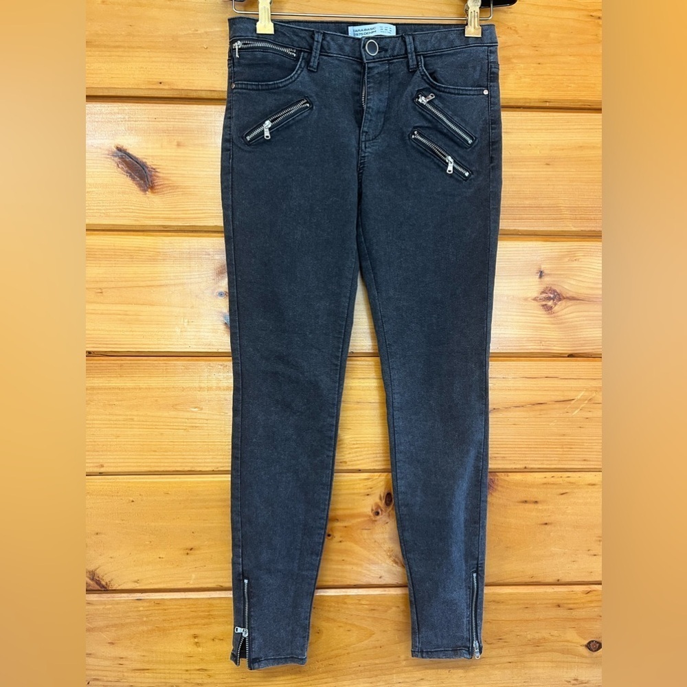 ZARA BASIC Datk Wash Grey Skinny Denim Jeans 6